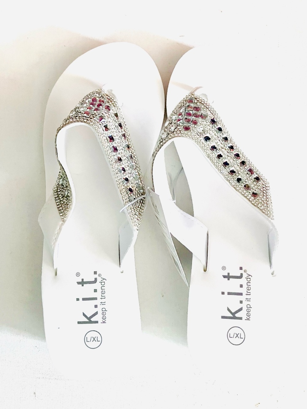 White Jeweled T-Strap Sandals - Women's Dress Flip Flops